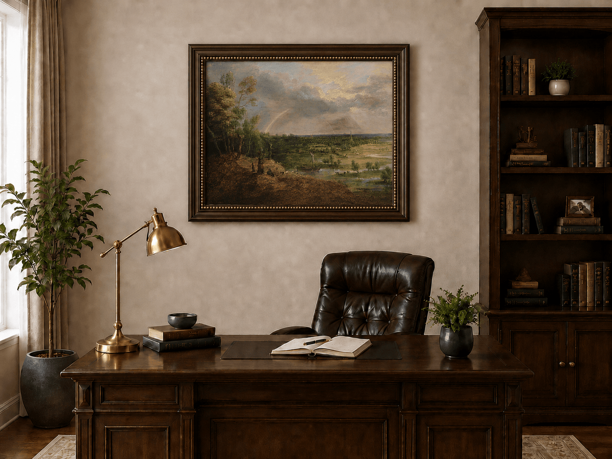 Landscape Oil Painting - Rainbow Over the River Plain