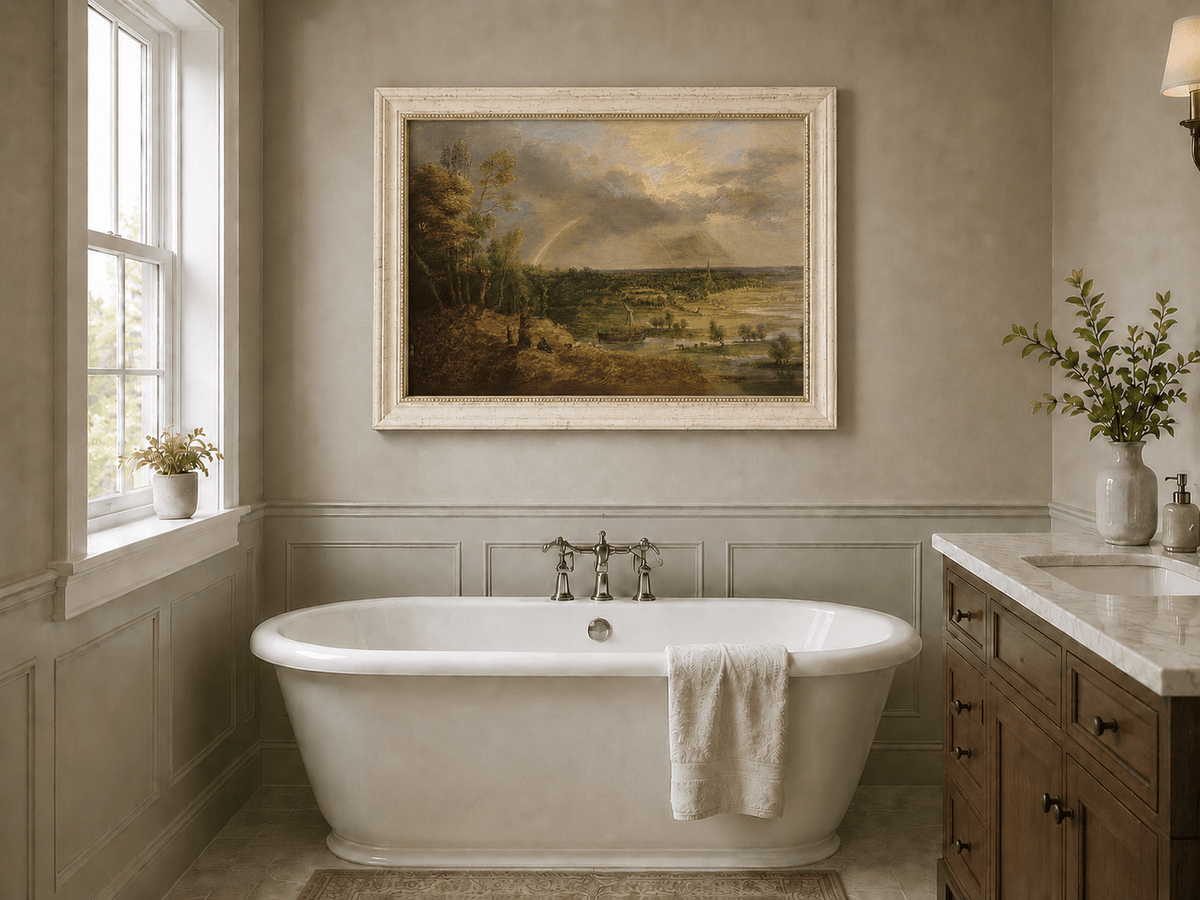Landscape Oil Painting - Rainbow Over the River Plain