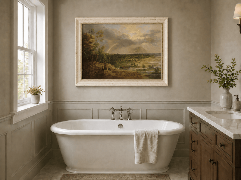 Landscape Oil Painting - Rainbow Over the River Plain