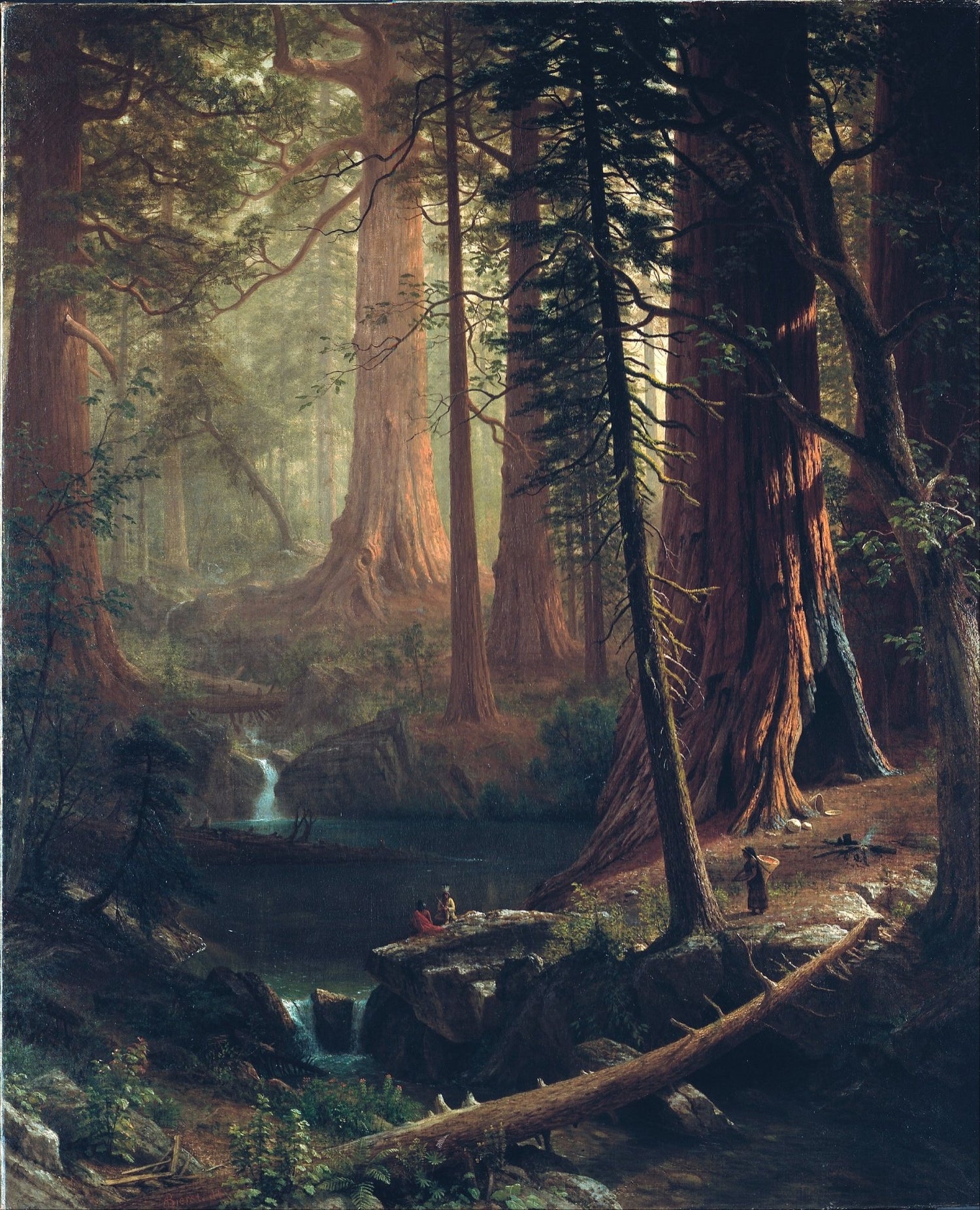 Peinture à l'huile de paysage - Tableau mural de forêt de séquoias