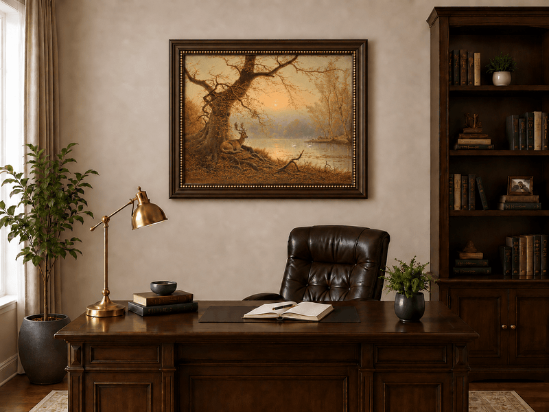 Peinture à l'huile de paysage - Gouffre rocheux spectaculaire avec personnages