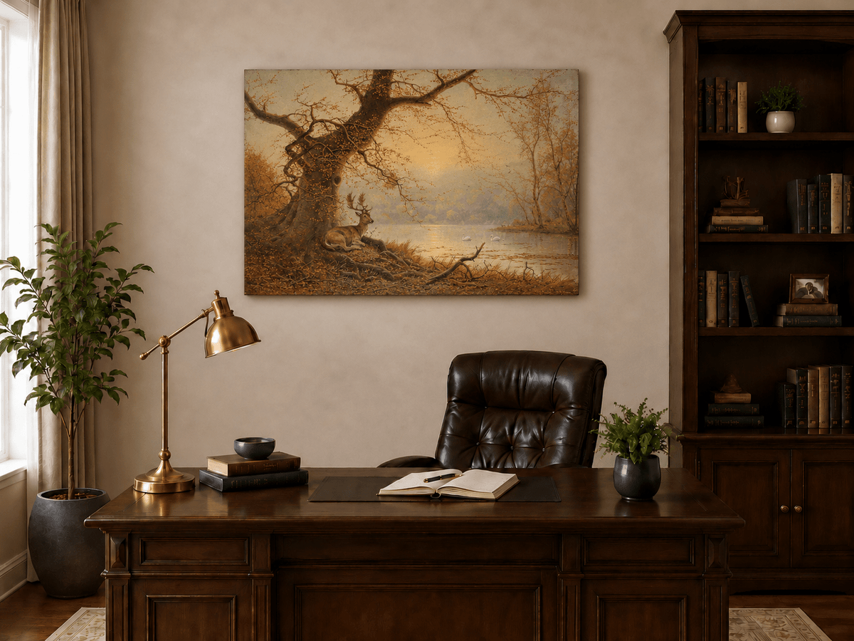 Peinture à l'huile de paysage - Gouffre rocheux spectaculaire avec personnages