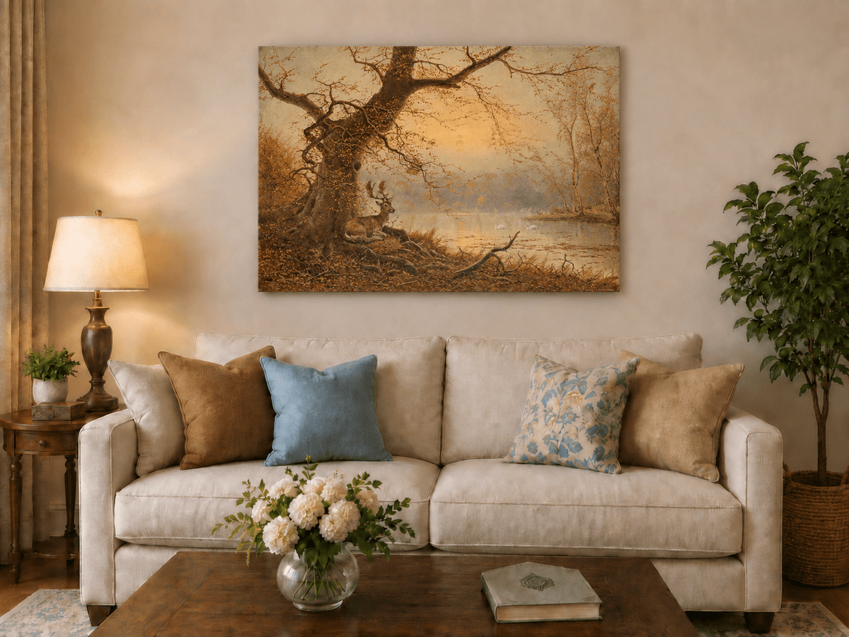 Peinture à l'huile de paysage - Gouffre rocheux spectaculaire avec personnages