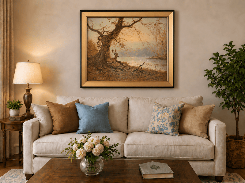 Peinture à l'huile de paysage - Gouffre rocheux spectaculaire avec personnages