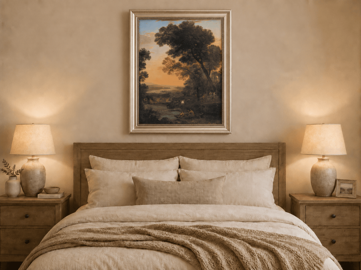 Landscape Oil Painting - River Figures & Cattle