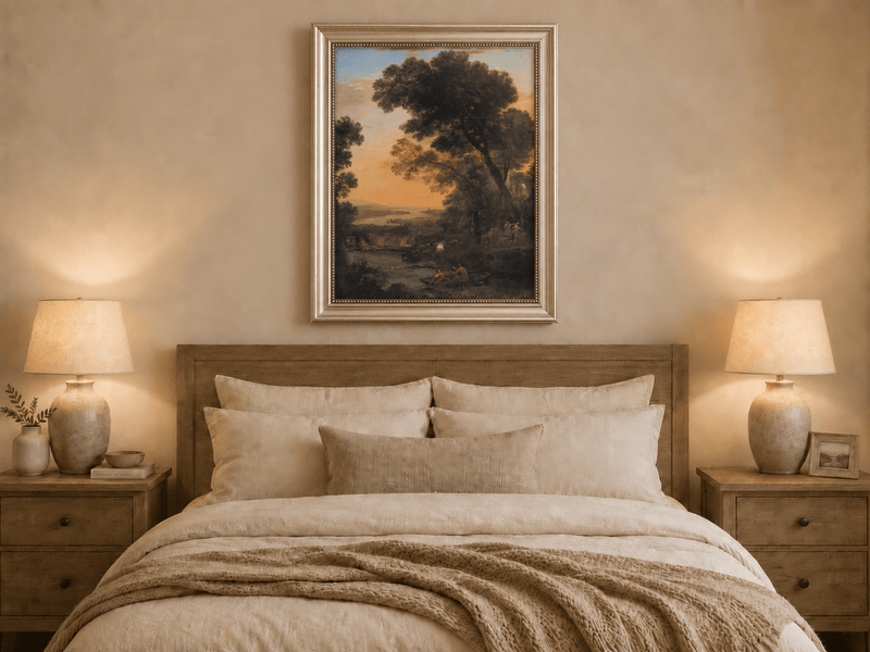 Landscape Oil Painting - River Figures & Cattle