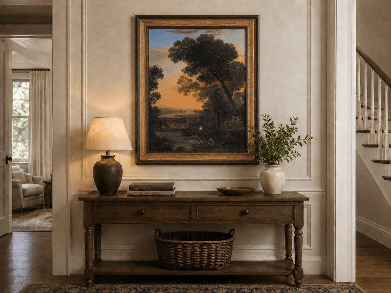 Landscape Oil Painting - River Figures & Cattle