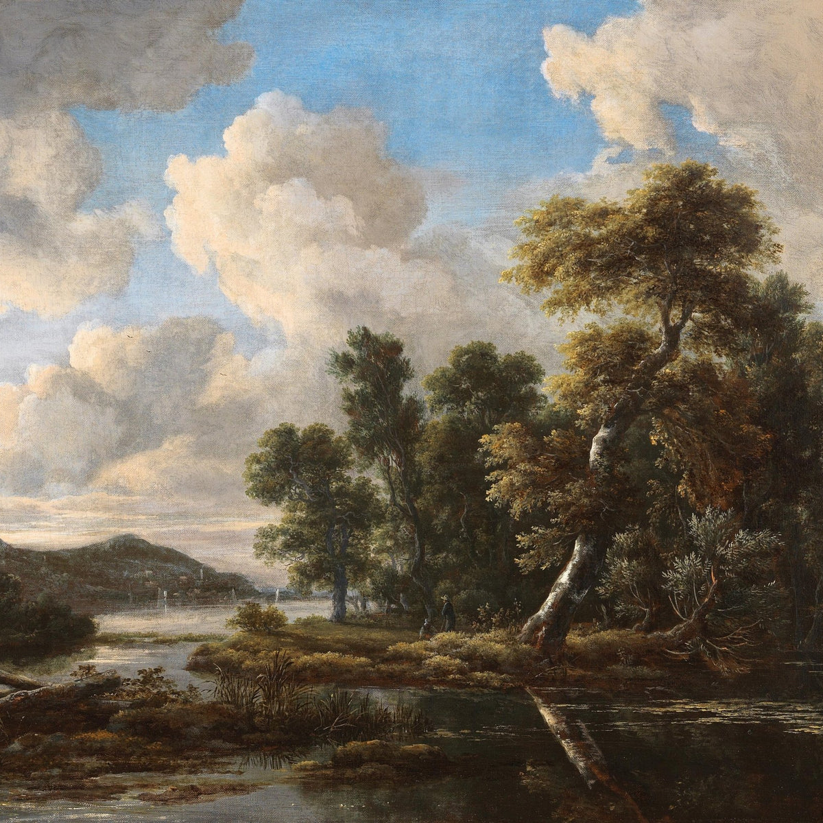 Landscape Oil Painting - River Landscape with Dramatic Clouds - Oil Painting Haven