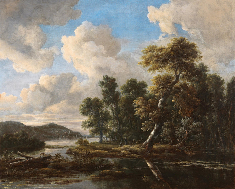 Landscape Oil Painting - River Landscape with Dramatic Clouds - Oil Painting Haven