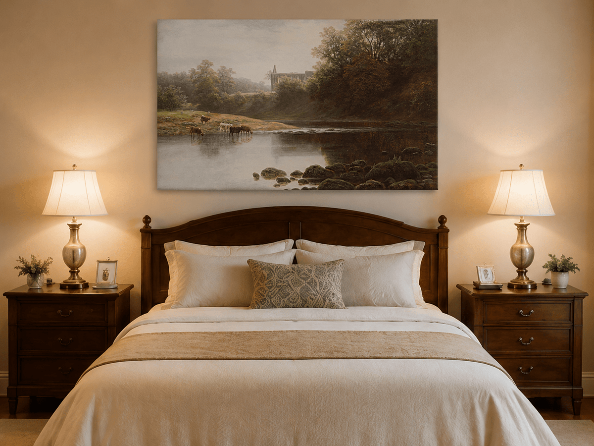 Landscape Oil Painting - River Pasture with Cattle
