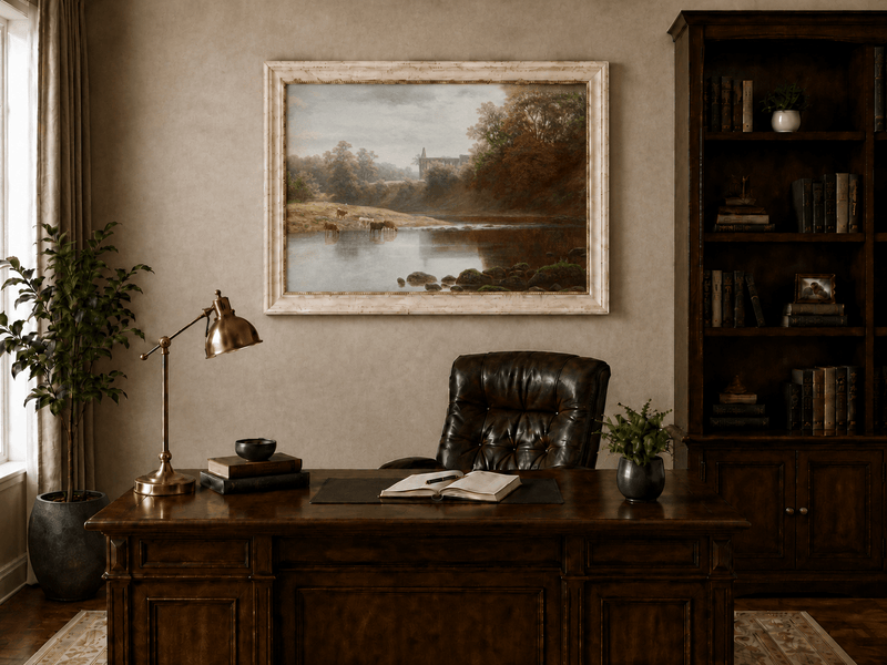 Landscape Oil Painting - River Pasture with Cattle