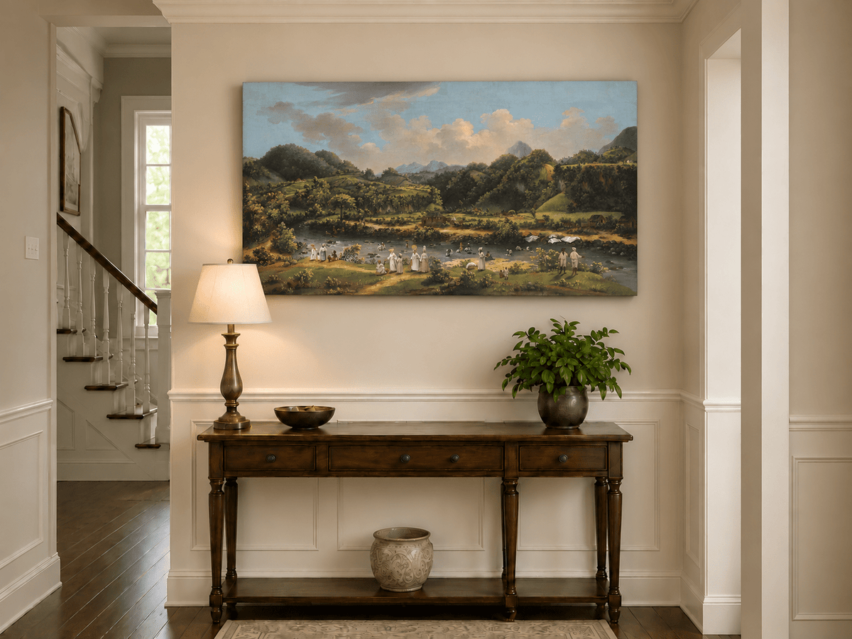 Landscape Oil Painting - River Roseau with Tropical Hillside
