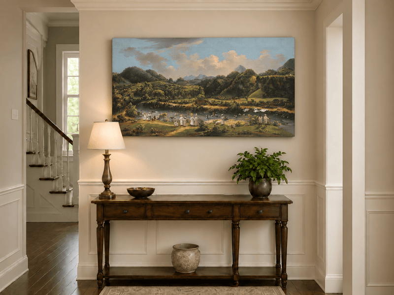 Landscape Oil Painting - River Roseau with Tropical Hillside