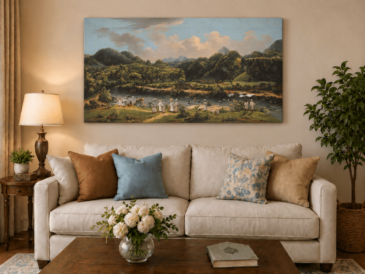 Landscape Oil Painting - River Roseau with Tropical Hillside