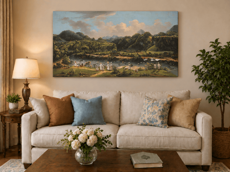Landscape Oil Painting - River Roseau with Tropical Hillside