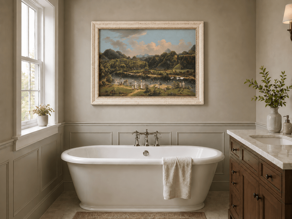Landscape Oil Painting - River Roseau with Tropical Hillside