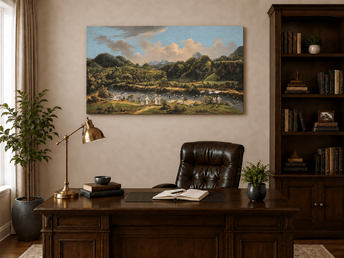 Landscape Oil Painting - River Roseau with Tropical Hillside