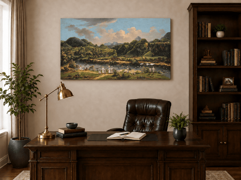 Landscape Oil Painting - River Roseau with Tropical Hillside