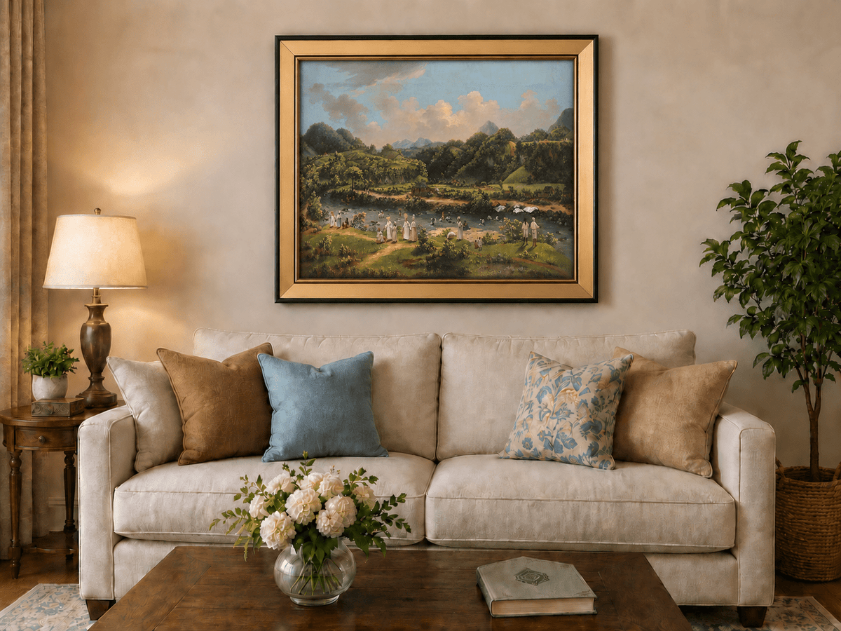 Landscape Oil Painting - River Roseau with Tropical Hillside