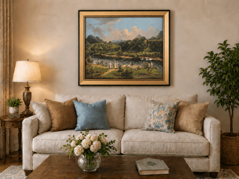 Landscape Oil Painting - River Roseau with Tropical Hillside