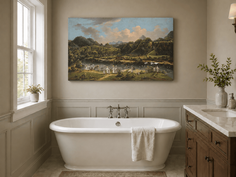 Landscape Oil Painting - River Roseau with Tropical Hillside