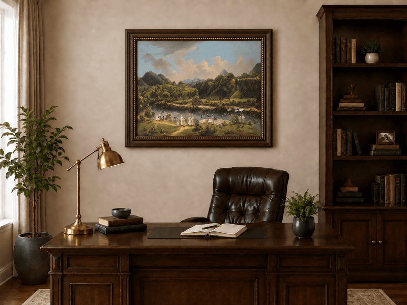 Landscape Oil Painting - River Roseau with Tropical Hillside