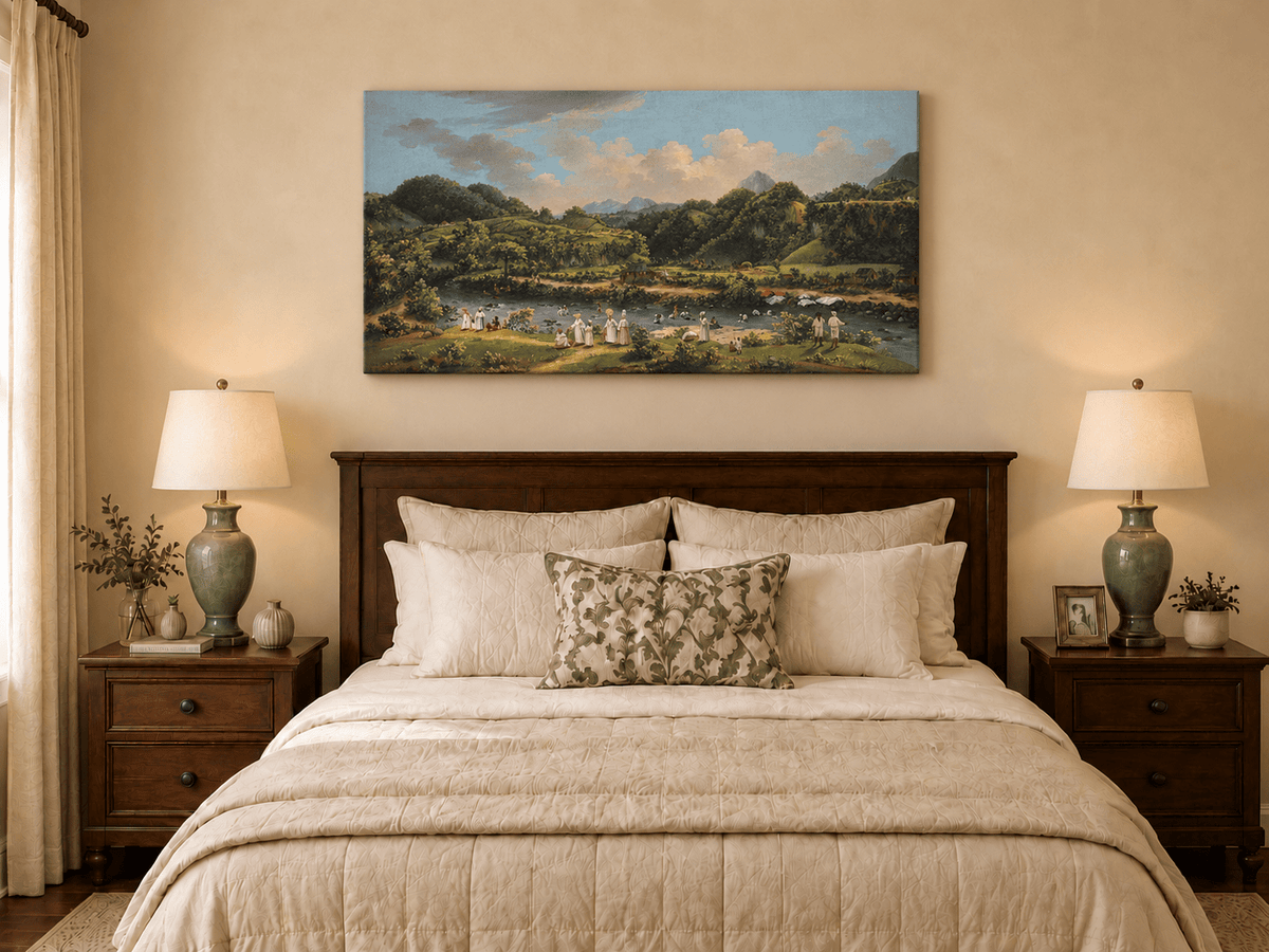 Landscape Oil Painting - River Roseau with Tropical Hillside