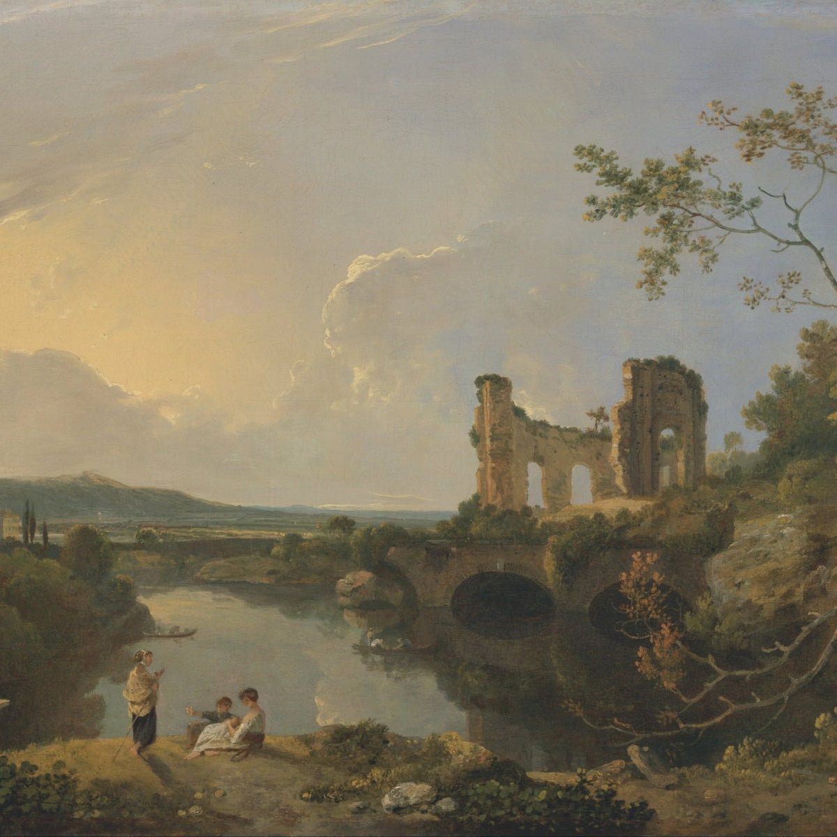 Landscape Oil Painting - River Ruins at Golden Evening - Oil Painting Haven