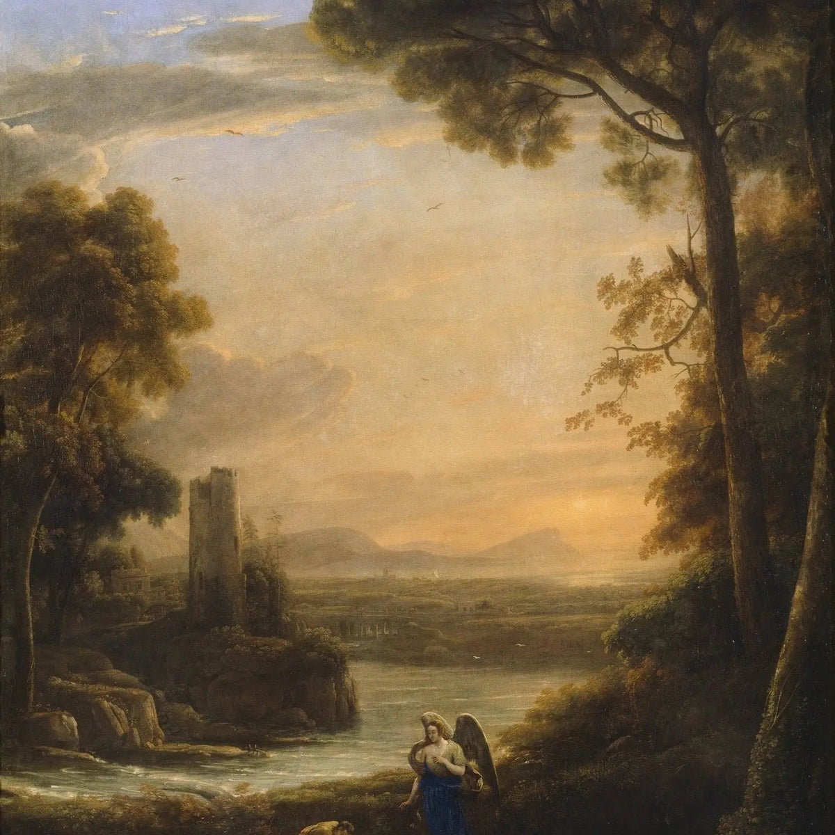 Landscape Oil Painting - River Scene with Angelic Figure Wall Art - Oil Painting Haven