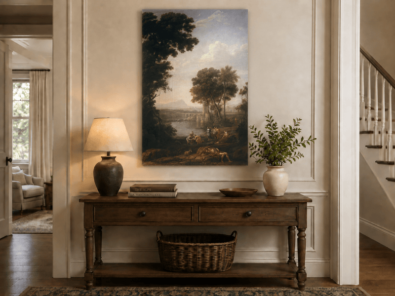 Landscape Oil Painting - River Scene with Figures