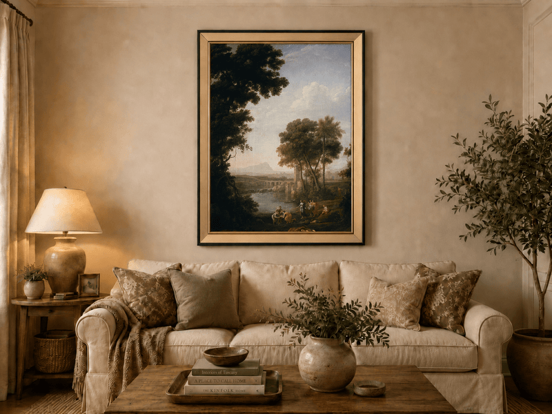 Landscape Oil Painting - River Scene with Figures