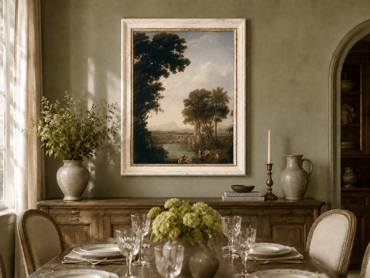 Landscape Oil Painting - River Scene with Figures