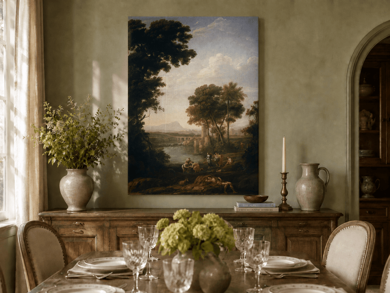 Landscape Oil Painting - River Scene with Figures