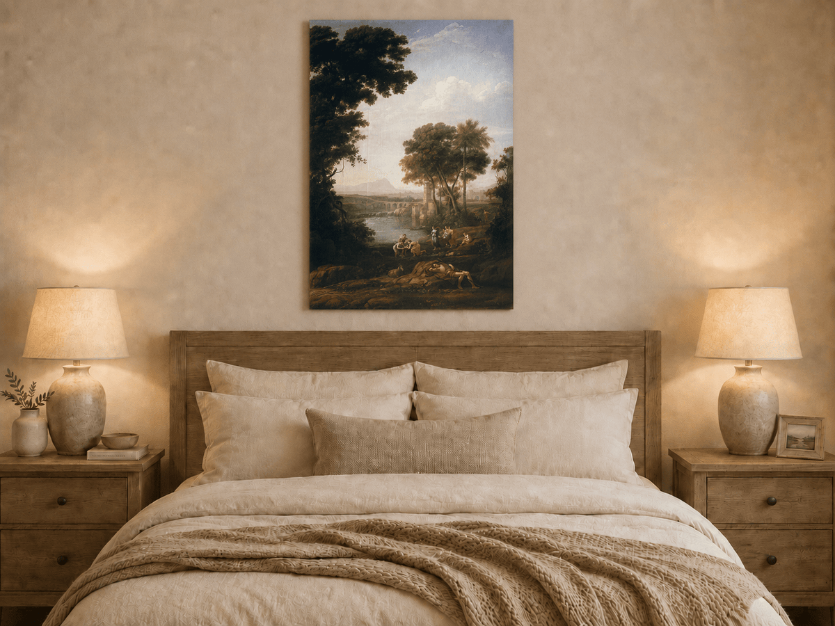 Landscape Oil Painting - River Scene with Figures