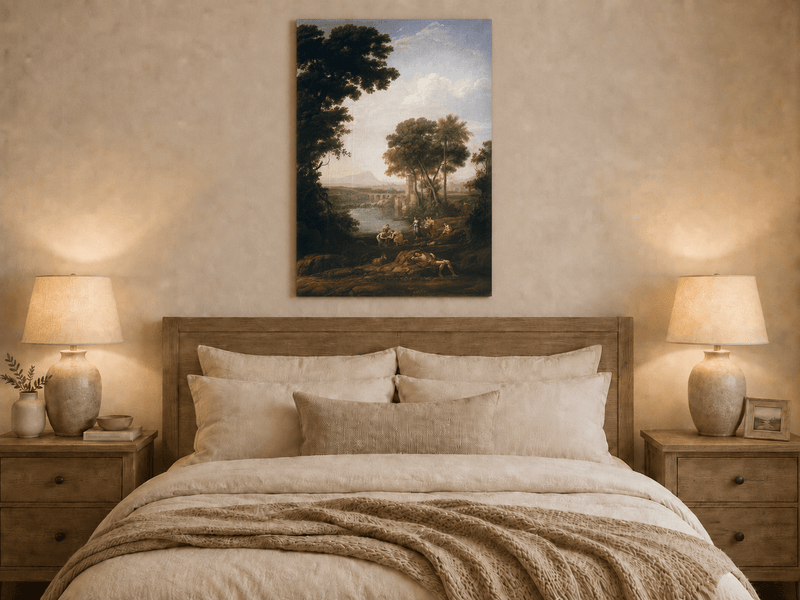 Landscape Oil Painting - River Scene with Figures