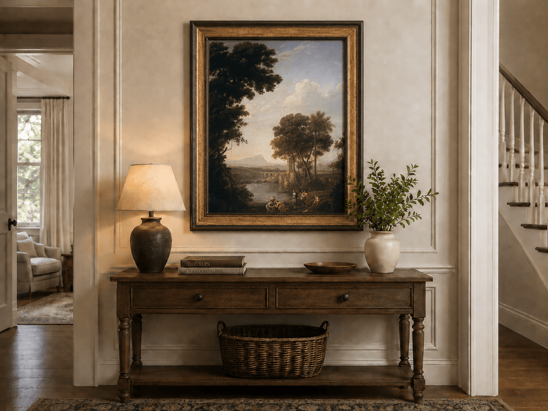 Landscape Oil Painting - River Scene with Figures
