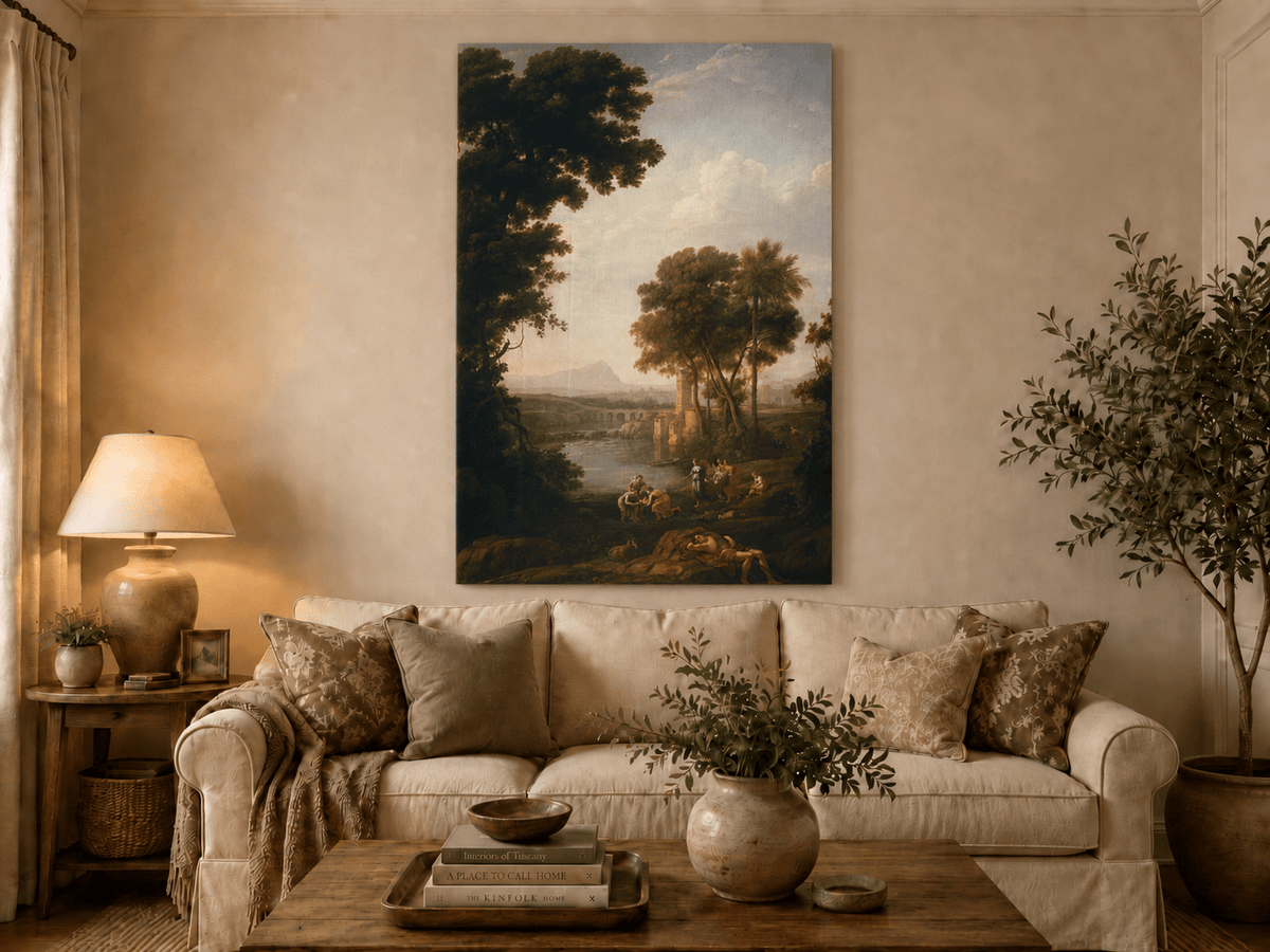 Landscape Oil Painting - River Scene with Figures