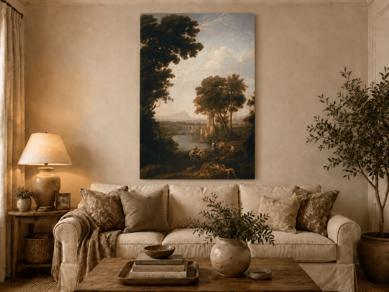 Landscape Oil Painting - River Scene with Figures