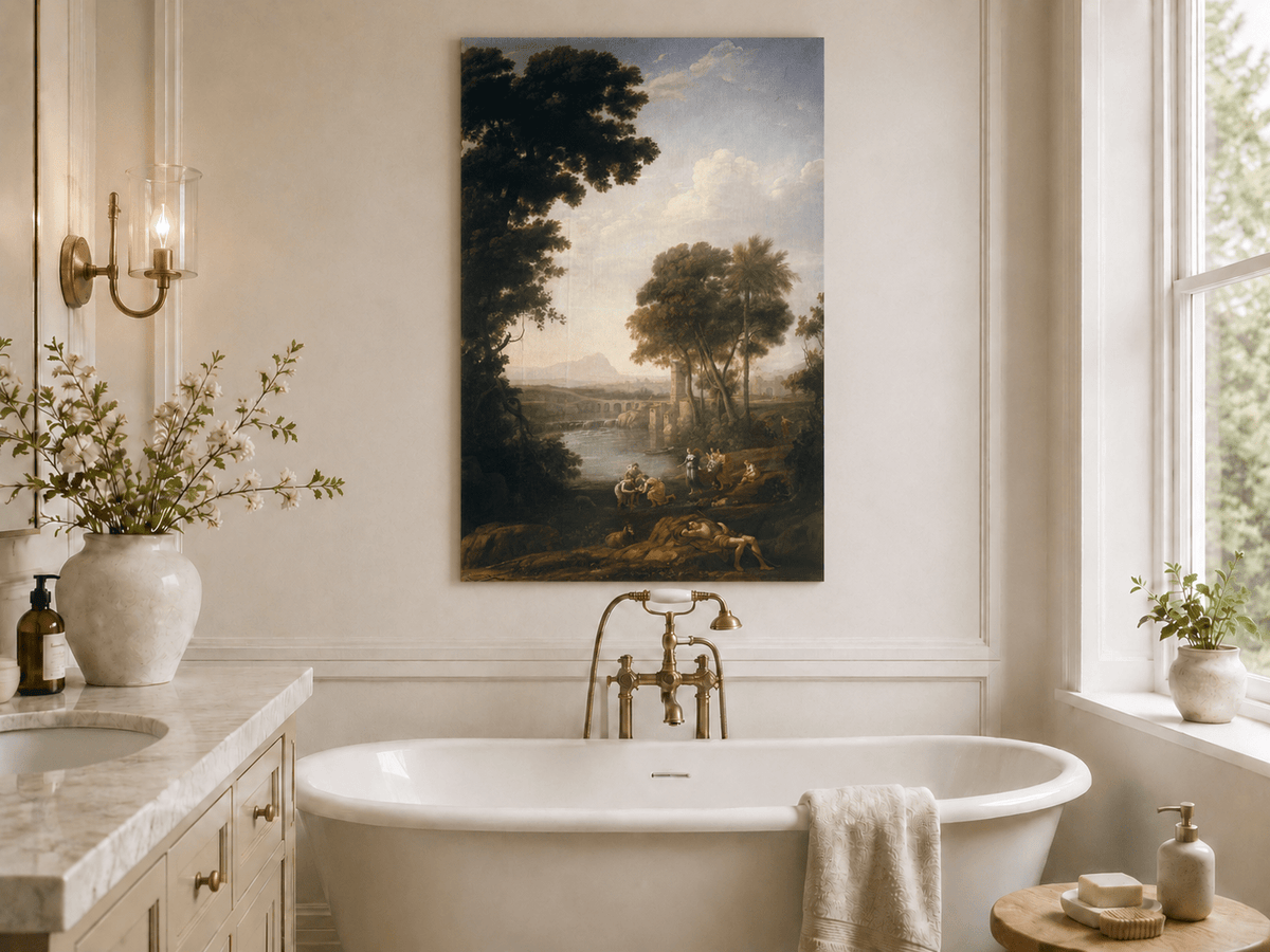 Landscape Oil Painting - River Scene with Figures