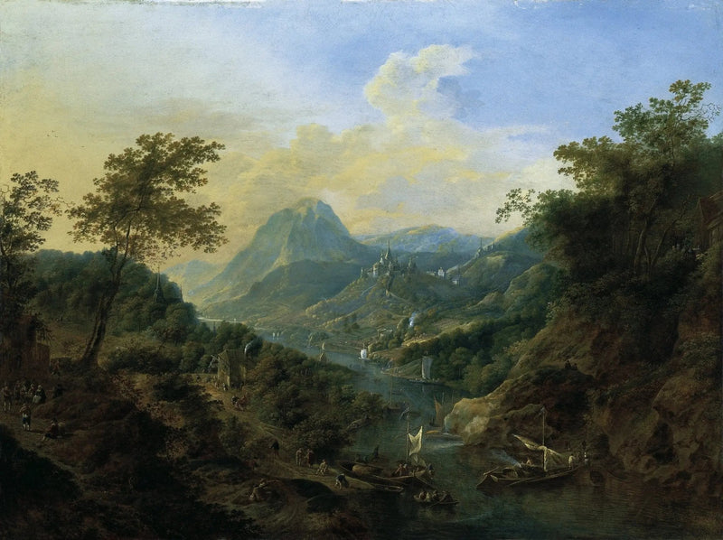 Landscape Oil Painting - River Valley with Castle & Boats - Oil Painting Haven