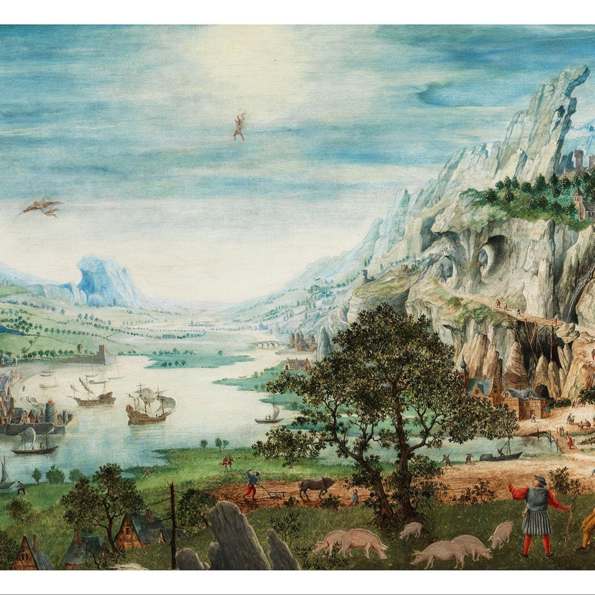 Landscape Oil Painting - River Valley with Cliffs and Ships - Oil Painting Haven