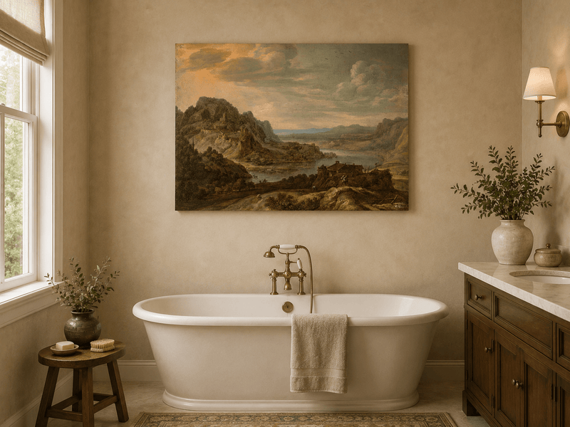Landscape Oil Painting - River Valley with Hilltop Castle View
