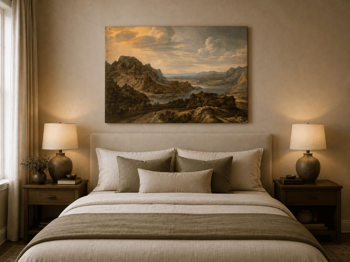 Landscape Oil Painting - River Valley with Hilltop Castle View