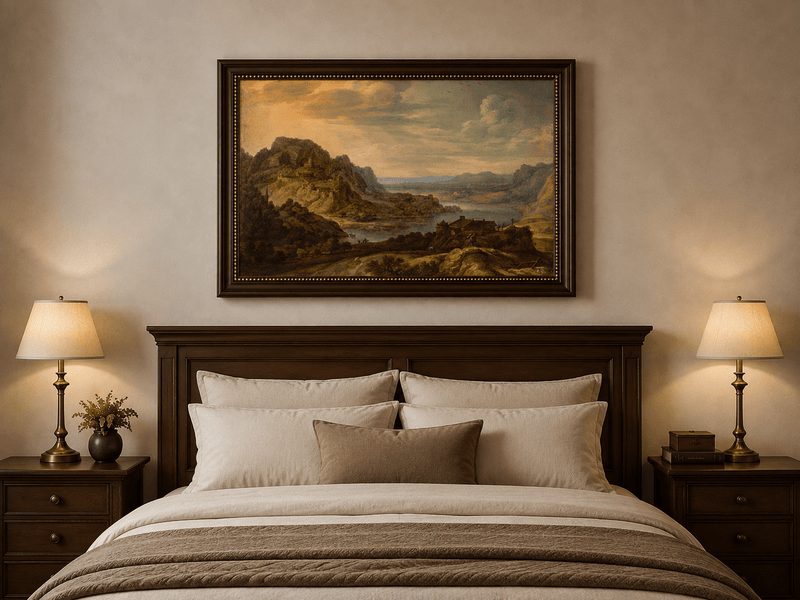 Landscape Oil Painting - River Valley with Hilltop Castle View
