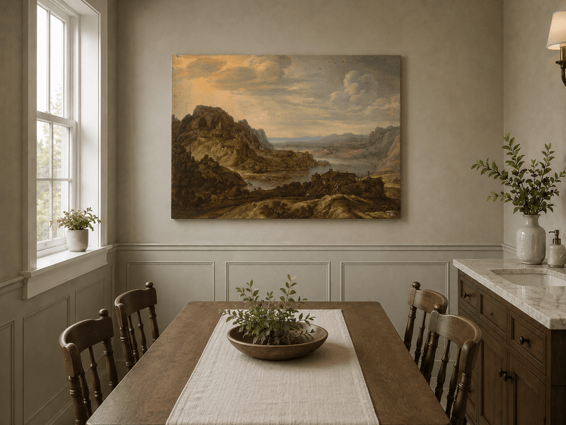 Landscape Oil Painting - River Valley with Hilltop Castle View