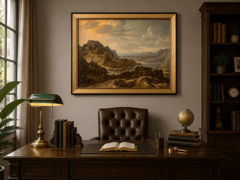 Landscape Oil Painting - River Valley with Hilltop Castle View