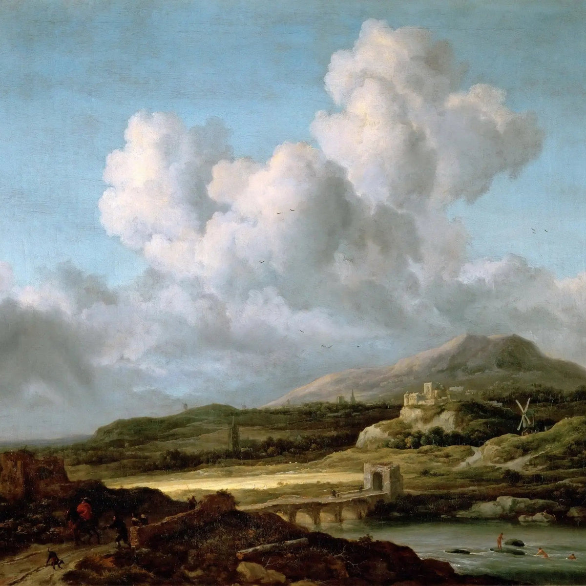 Landscape Oil Painting - River Valley with Mountains and Cloudy Sky - Oil Painting Haven