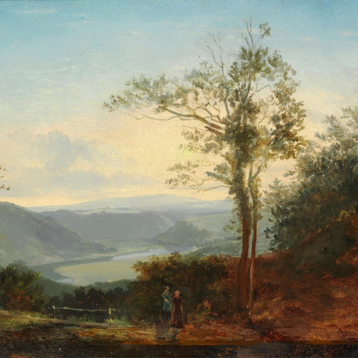 Landscape Oil Painting - River Valley with Tall Tree and Hills - Oil Painting Haven