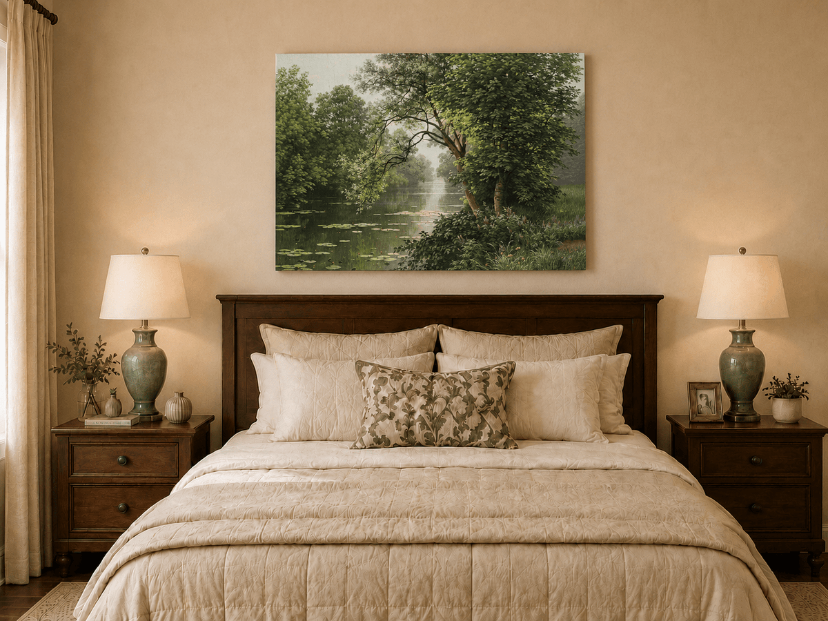 Landscape Oil Painting - River Water Lilies