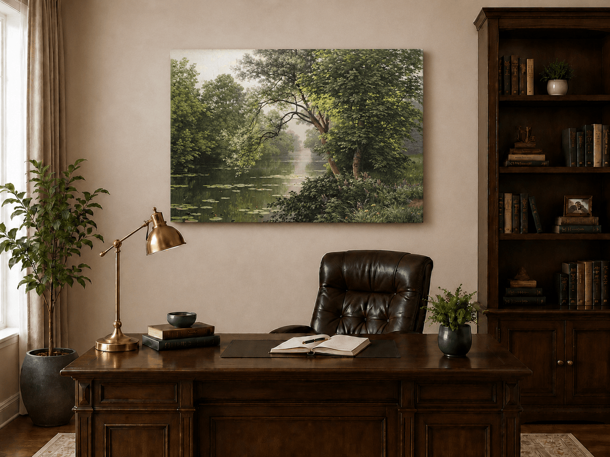 Landscape Oil Painting - River Water Lilies